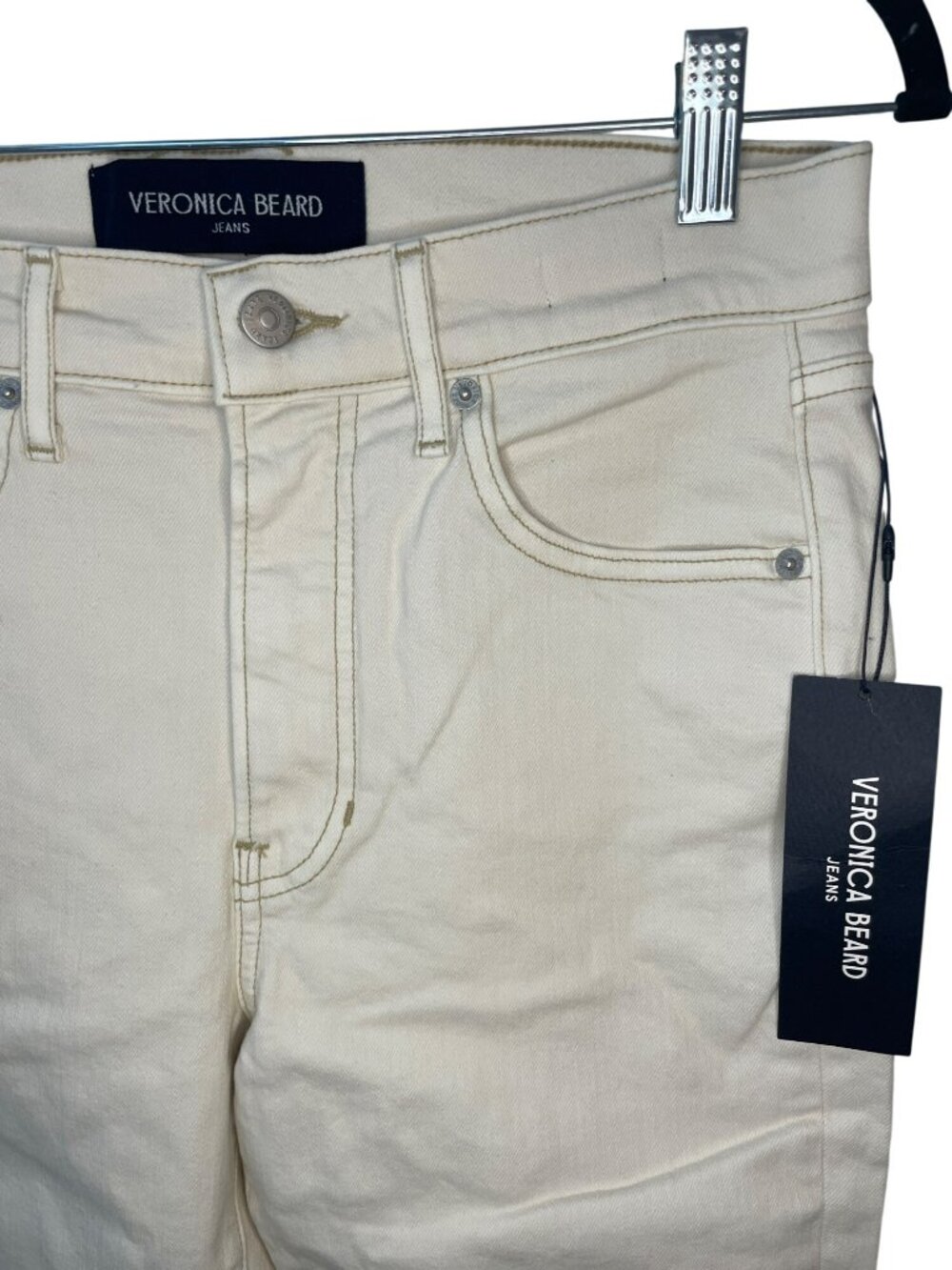 Veronica Beard Cameron Mid Rise Bootcut Jeans Ecru Wmn's Size 28 MSRP$298 DEFECT - Picture 3 of 11